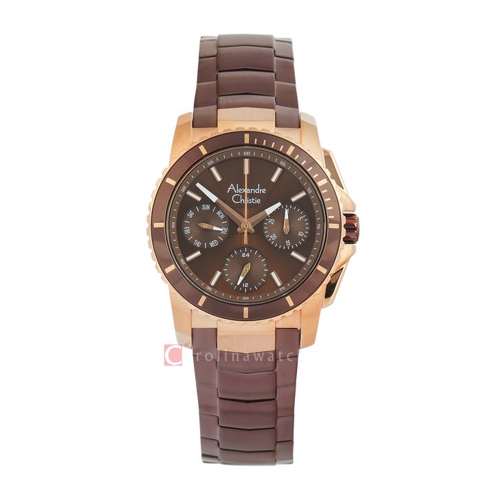 Jam Tangan Alexandre Christie AC 6455 BFBROBO Women Brown Dial Brown Stainless Steel Strap