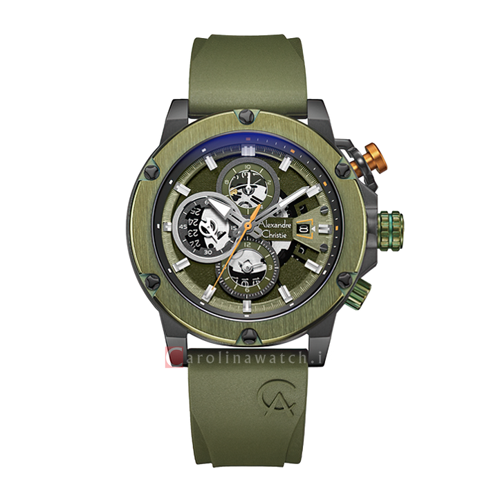 Jam Tangan Alexandre Christie Multifunction AC 6491 BCRGAGN Men Green Dial Green Rubber Strap