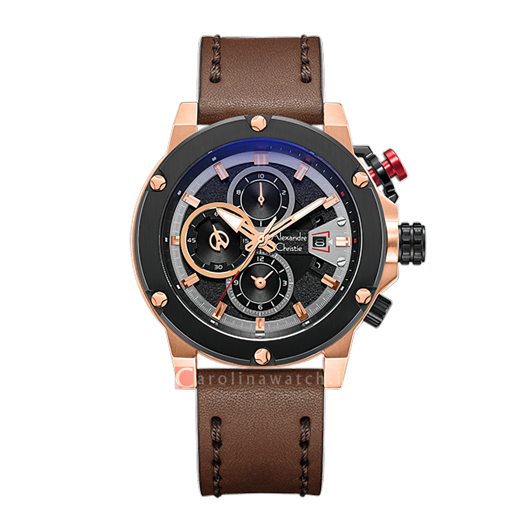 Jam Tangan Alexandre Christie Multifunction AC 6491 GCLBRBA Women Black Dial Brown Leather Strap