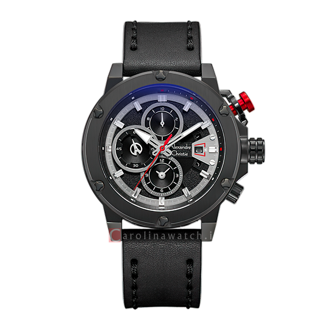Jam Tangan Alexandre Christie Multifunction AC 6491 GCLIPBARE Women Black Dial Black Leather Strap