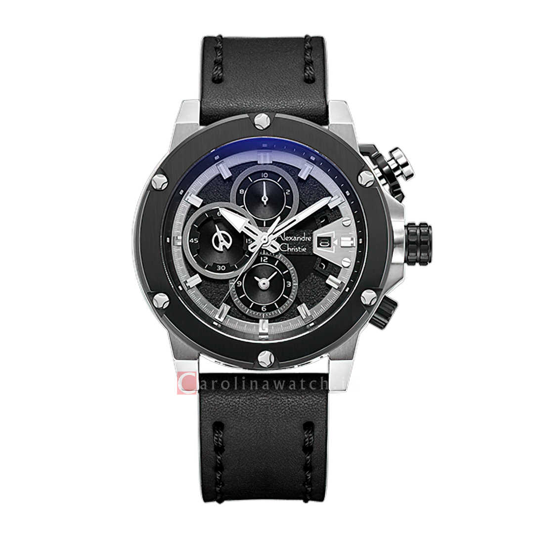 Jam Tangan Alexandre Christie Multifunction AC 6491 GCLTBBA Women Black Dial Black Leather Strap