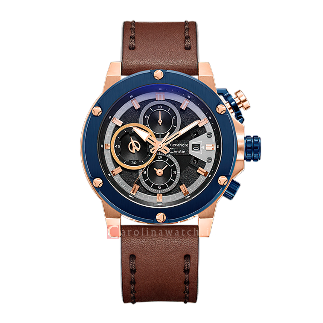 Jam Tangan Alexandre Christie Multifunction AC 6491 GCLURBA Women Black Dial Brown Leather Strap