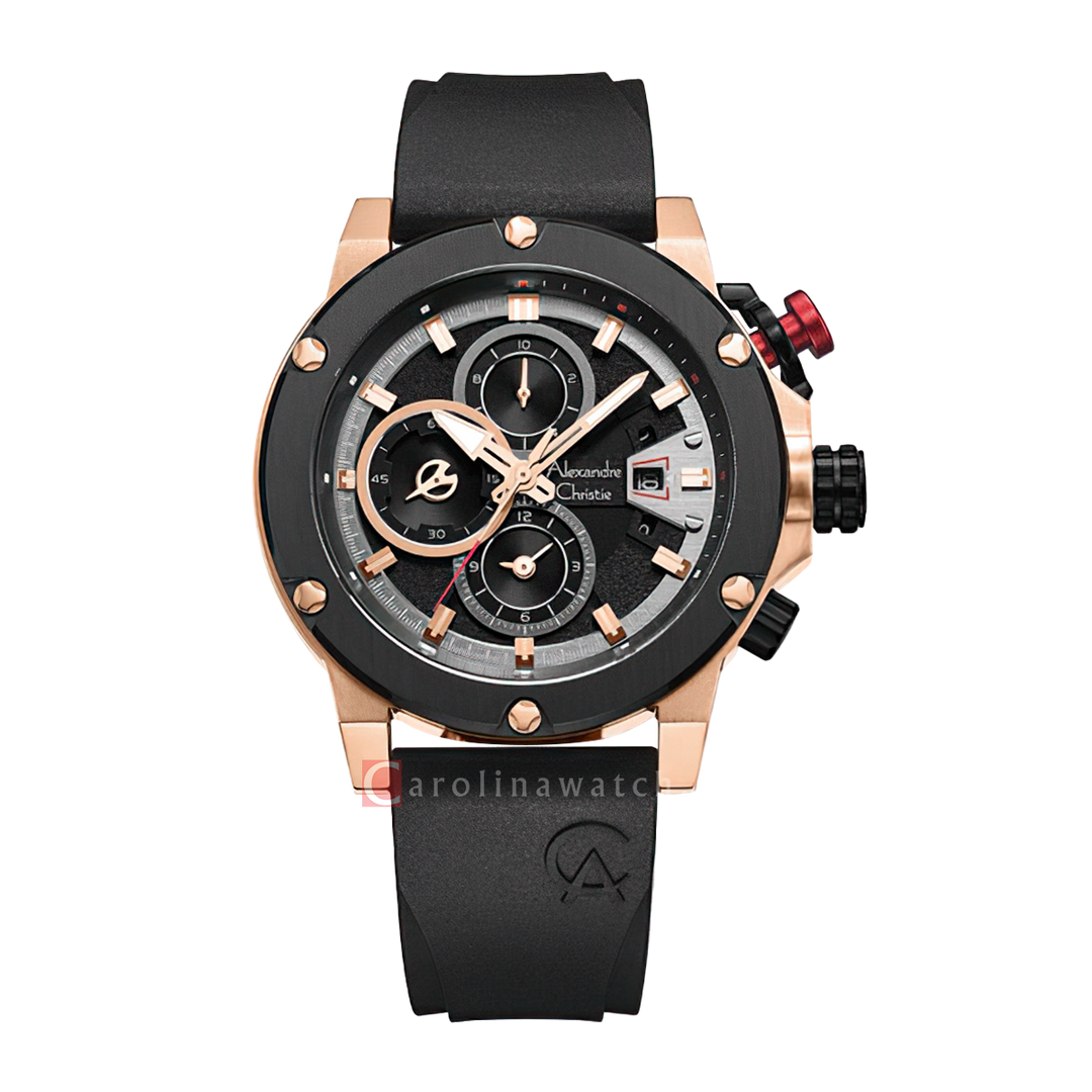 Jam Tangan Alexandre Christie Multifunction AC 6491 GCRBRBA Women Black Dial Black Rubber Strap