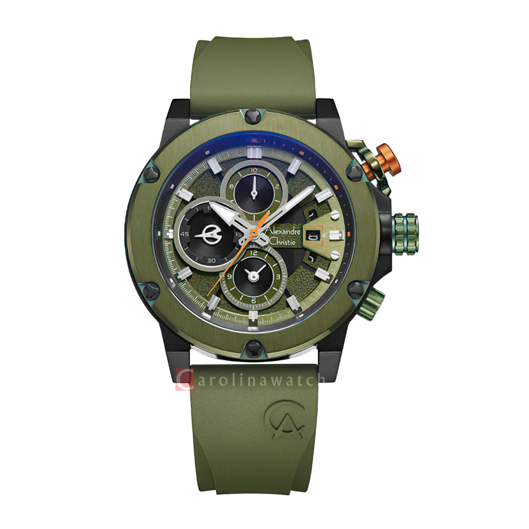 Jam Tangan Alexandre Christie Multifunction AC 6491 GCRGAGN Women Green Dial Green Rubber Strap