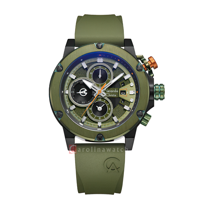 Jam Tangan Alexandre Christie Multifunction AC 6491 GCRGAGN Women Green Dial Green Rubber Strap