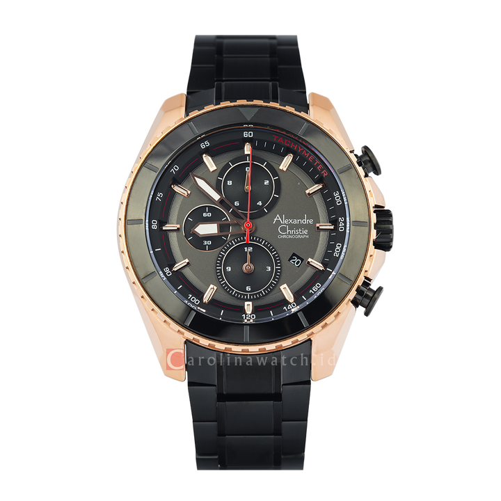 Jam Tangan Alexandre Christie Chronograph AC 6503 MCBBRBA Men Black Dial Black Stainless Steel Strap