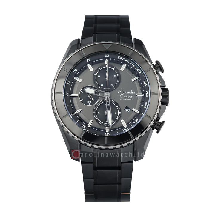 Jam Tangan Alexandre Christie Chronograph AC 6503 MCBIPBA Men Black Dial Black Stainless Steel Strap