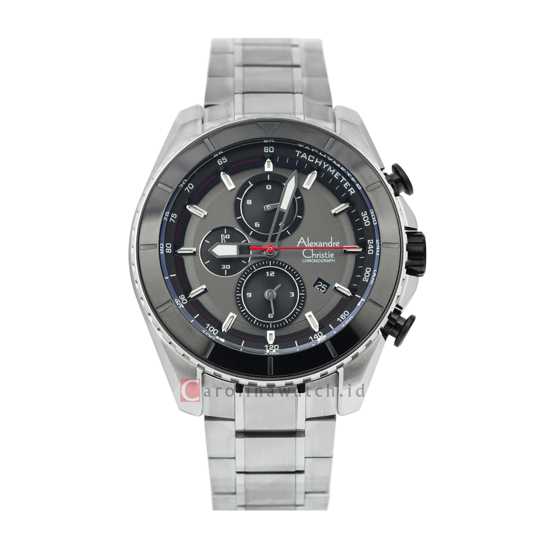 Jam Tangan Alexandre Christie Chronograph AC 6503 MCBTBBA Men Black Dial Stainless Steel Strap