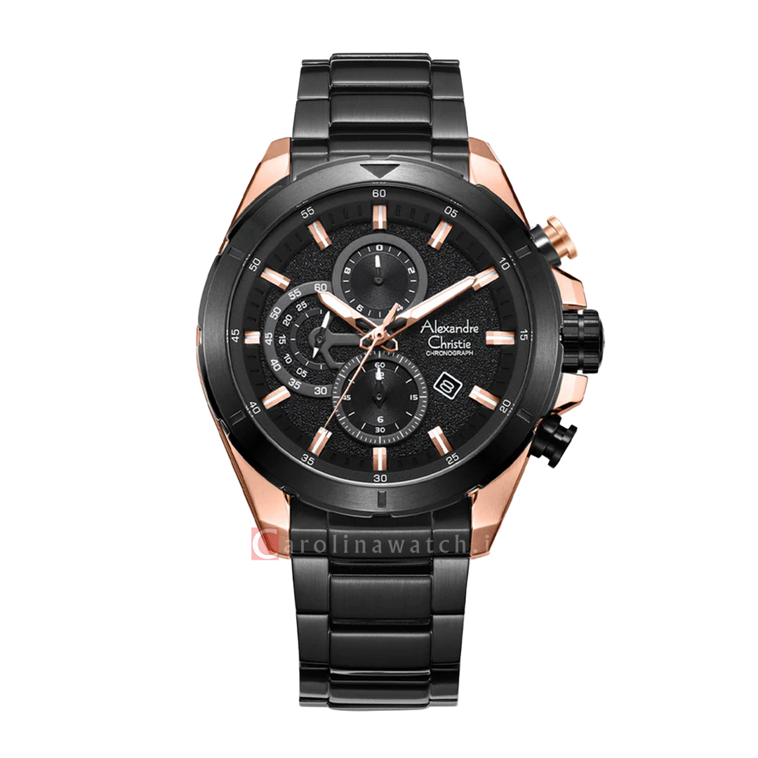 Jam Tangan Alexandre Christie Chronograph AC 6508 MCBBRBA Men Black Dial Black Stainless Steel Strap