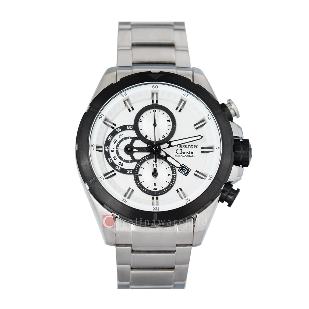 Jam Tangan Alexandre Christie Chronograph AC 6508 MCBTBSL Men Silver Dial Stainless Steel Strap