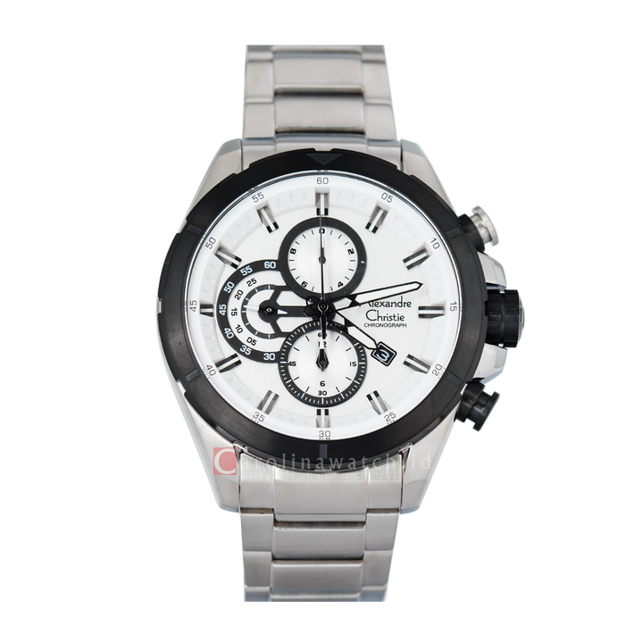 Jam Tangan Alexandre Christie Chronograph AC 6508 MCBTBSL Men Silver Dial Stainless Steel Strap