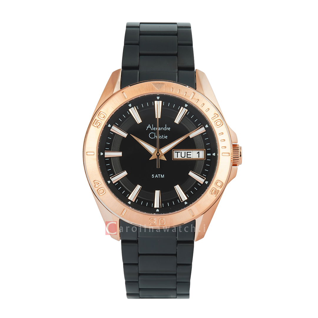 Jam Tangan Alexandre Christie AC 6512 MEBBRBA Men Black Dial Black Stainless Steel Strap