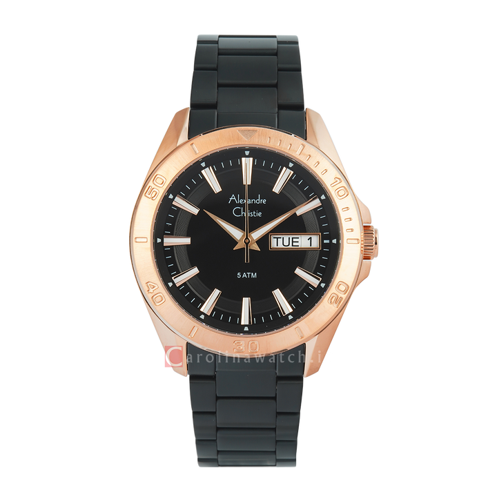 Jam Tangan Alexandre Christie AC 6512 MEBBRBA Men Black Dial Black Stainless Steel Strap