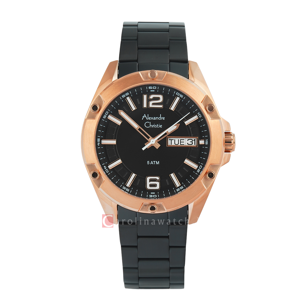 Jam Tangan Alexandre Christie AC 6518 MEBBRBA Men Black Dial Black Stainless Steel Strap