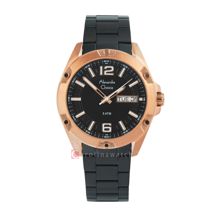 Jam Tangan Alexandre Christie AC 6518 MEBBRBA Men Black Dial Black Stainless Steel Strap