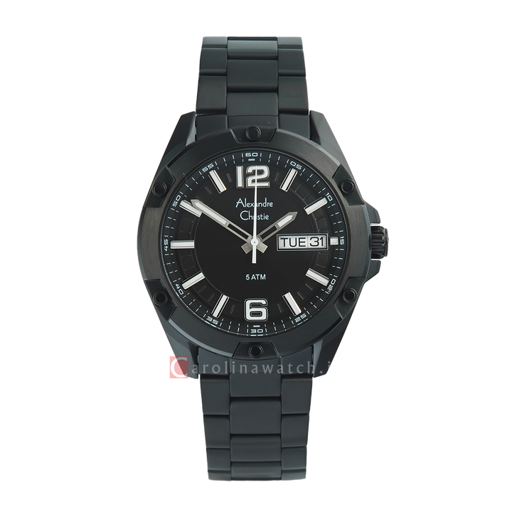 Jam Tangan Alexandre Christie AC 6518 MEBIPBA Men Black Dial Black Stainless Steel Strap