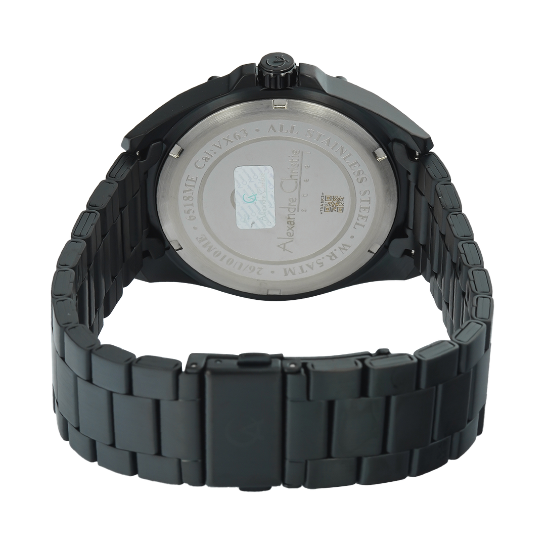 Jam Tangan Alexandre Christie AC 6518 MEBIPBA Men Black Dial Black Stainless Steel Strap