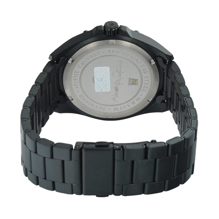 Jam Tangan Alexandre Christie AC 6518 MEBIPBA Men Black Dial Black Stainless Steel Strap