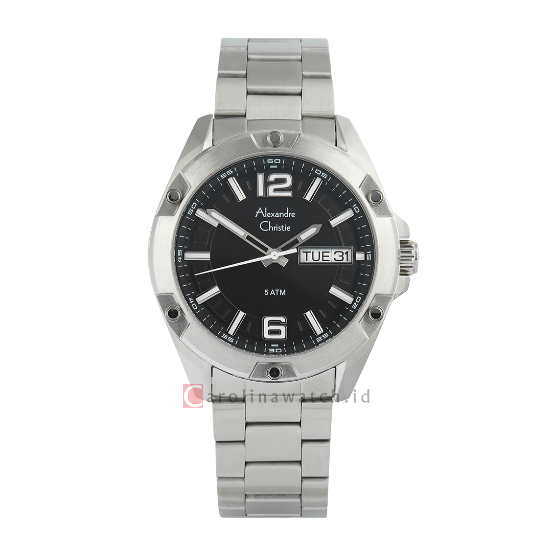 Jam Tangan Alexandre Christie AC 6518 MEBSSBA Men Black Dial Stainless Steel Strap