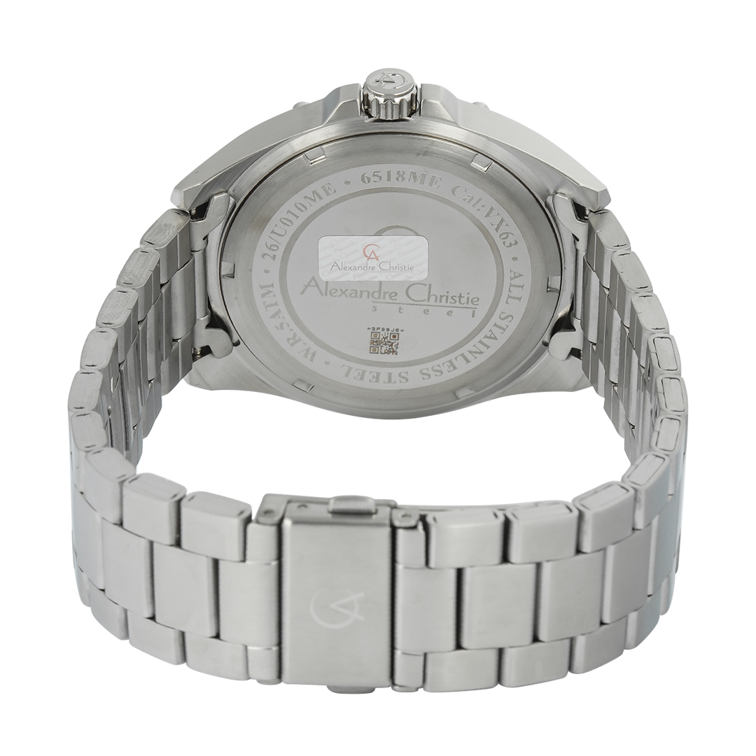 Jam Tangan Alexandre Christie AC 6518 MEBSSBA Men Black Dial Stainless Steel Strap