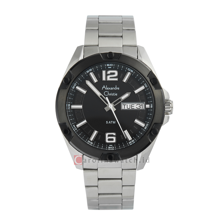 Jam Tangan Alexandre Christie AC 6518 MEBTBBA Men Black Dial Stainless Steel Strap