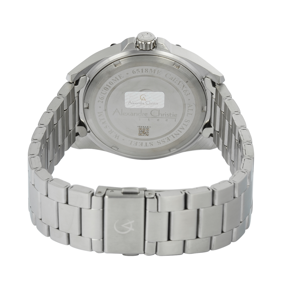 Jam Tangan Alexandre Christie AC 6518 MEBTBBA Men Black Dial Stainless Steel Strap