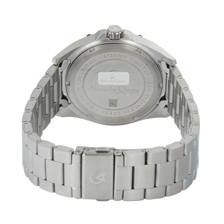 Jam Tangan Alexandre Christie AC 6518 MEBTBBA Men Black Dial Stainless Steel Strap