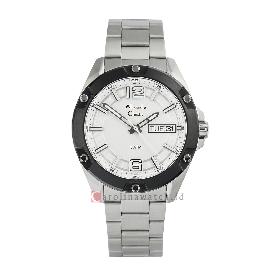 Jam Tangan Alexandre Christie AC 6518 MEBTBSL Men Silver White Dial Stainless Steel Strap