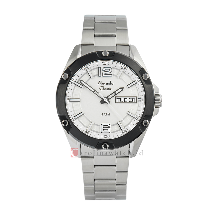 Jam Tangan Alexandre Christie AC 6518 MEBTBSL Men Silver White Dial Stainless Steel Strap