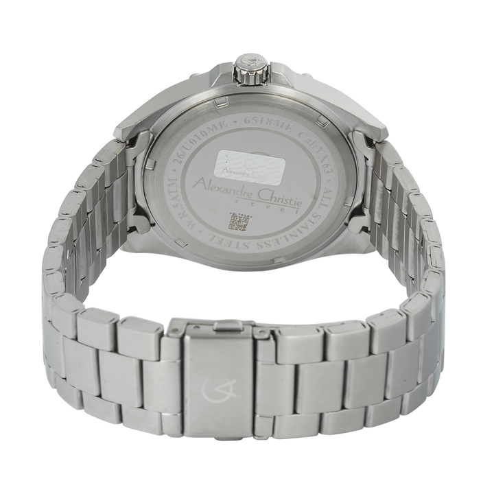 Jam Tangan Alexandre Christie AC 6518 MEBTBSL Men Silver White Dial Stainless Steel Strap