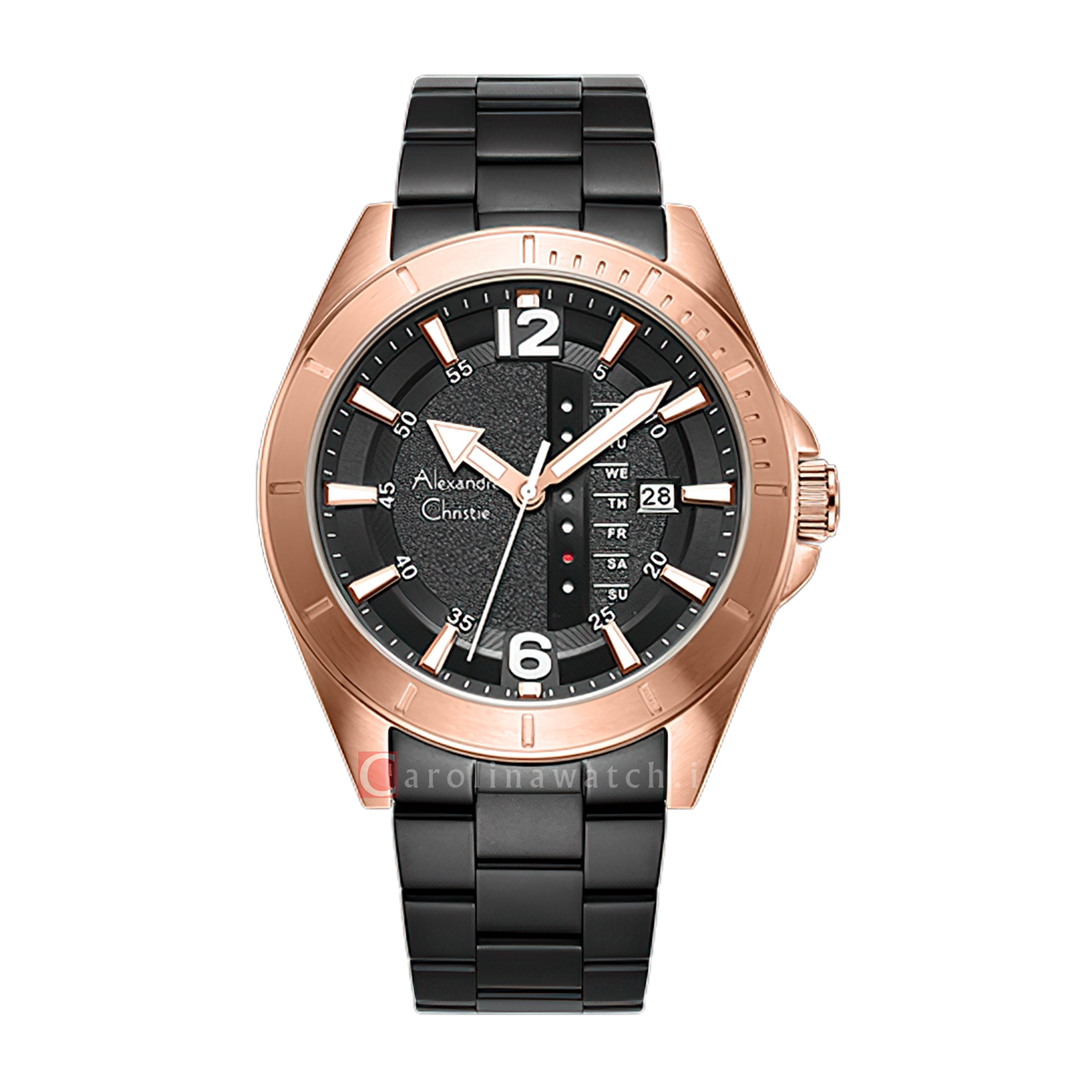 Jam Tangan Alexandre Christie Chronograph AC 6535 MEBBRBA Men Black Dial Black Stainless Steel Strap