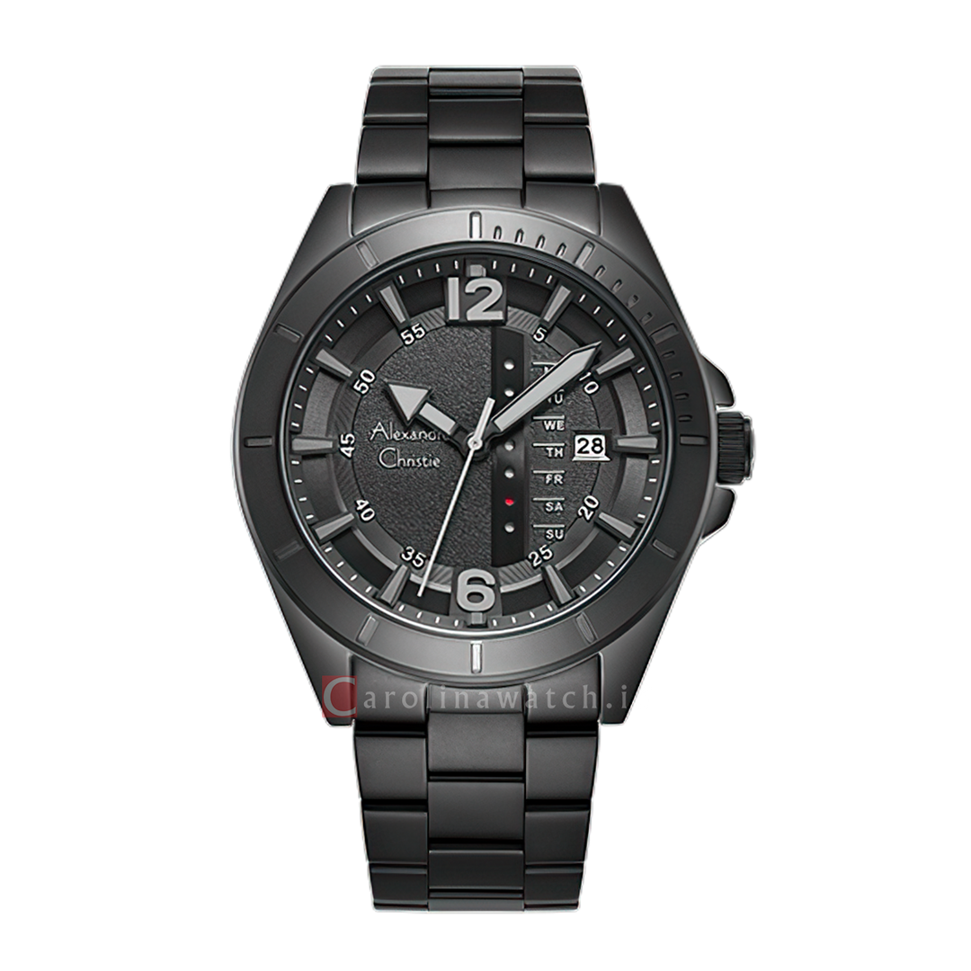 Jam Tangan Alexandre Christie Chronograph AC 6535 MEBIPBA Men Black Dial Black Stainless Steel Strap