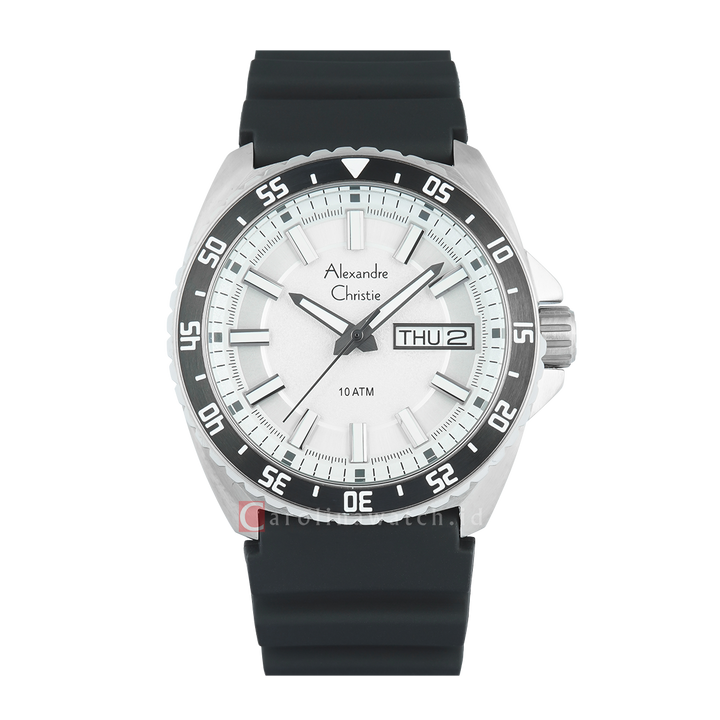 Jam Tangan Alexandre Christie AC 6541 MERTBSL Men Silver Dial Black Rubber Strap