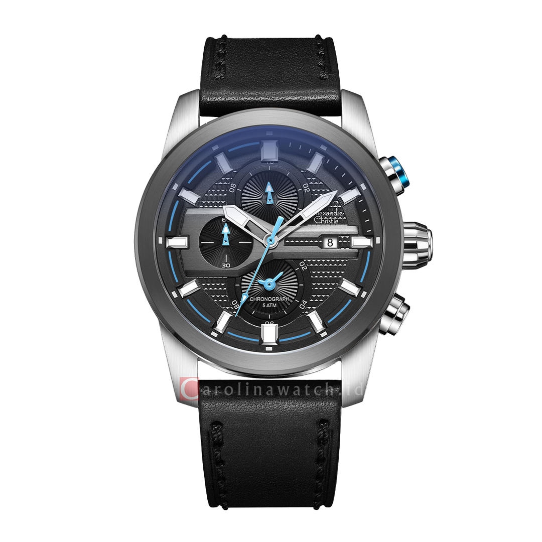 Jam Tangan Alexandre Christie AC 6562 MCLTEBABU Men Black Dial Black Leather Strap