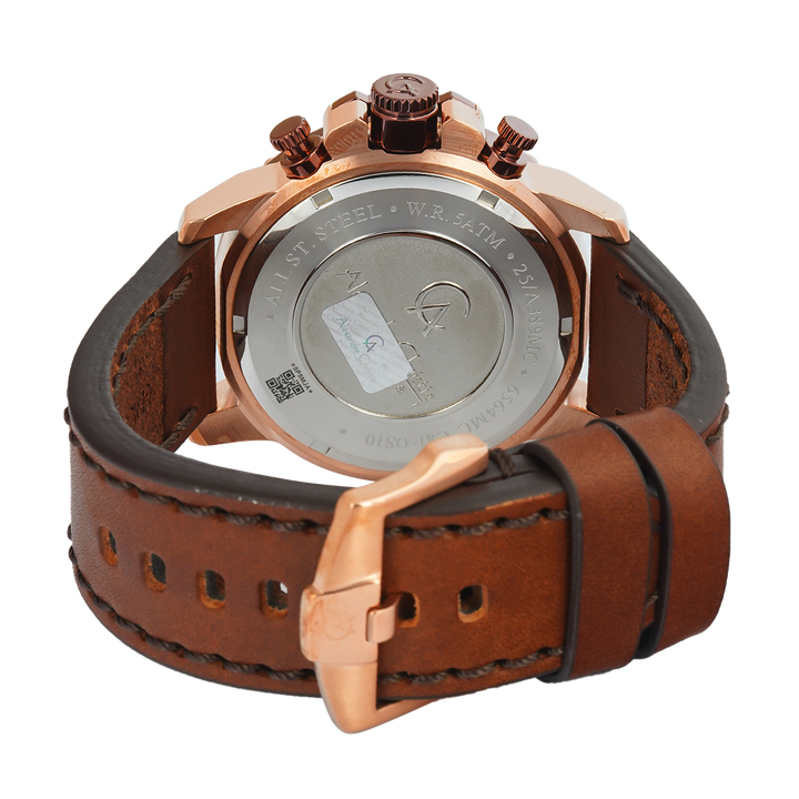 Jam Tangan Alexandre Christie AC 6564 MCLROBO Men Analog Dial Brown Leather Strap