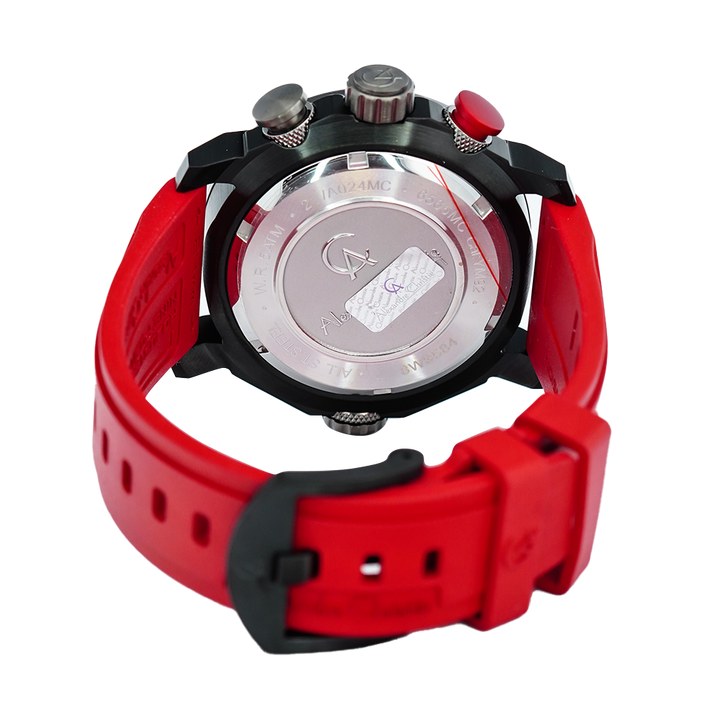 Jam Tangan Alexandre Christie Chronograph AC 6565 MCREPBARE Men Black Dial Red Rubber Strap