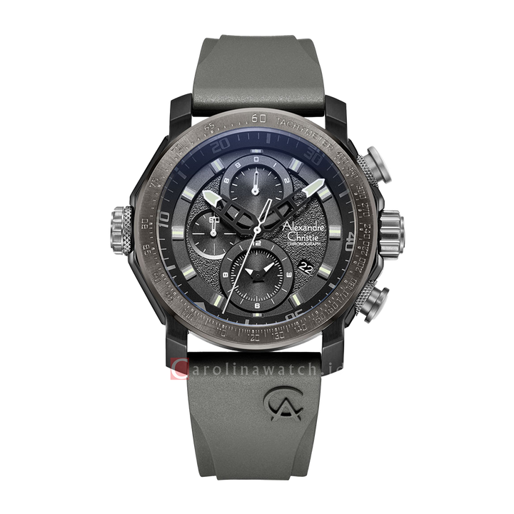 Jam Tangan Alexandre Christie Chronograph AC 6565 MCREPBA Men Black Dial Black Rubber Strap