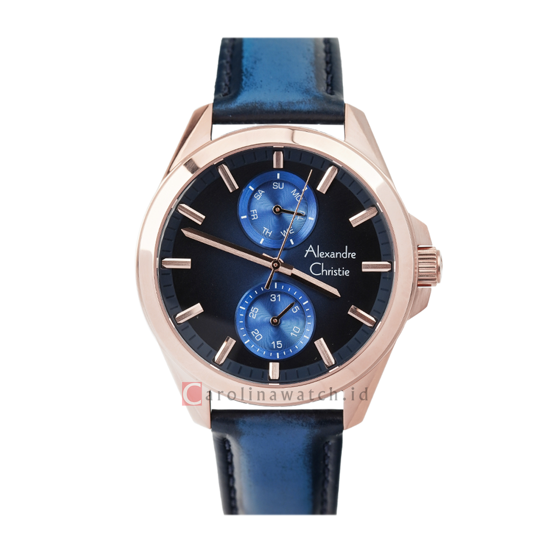 Jam Tangan Alexandre Christie Classic AC 6573 MFLRGBU Men Blue Sunray Dial Dual Tone Leather Strap