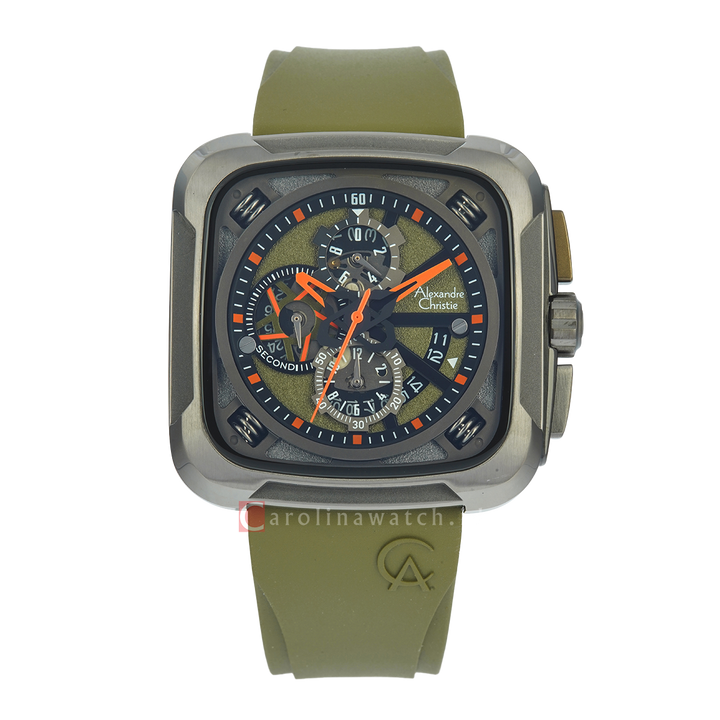 Jam Tangan Alexandre Christie AC 6577 MCRIGBAGN Men Analog Dial Green Rubber Strap