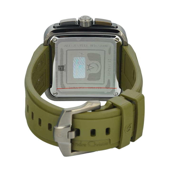 Jam Tangan Alexandre Christie AC 6577 MCRIGBAGN Men Analog Dial Green Rubber Strap