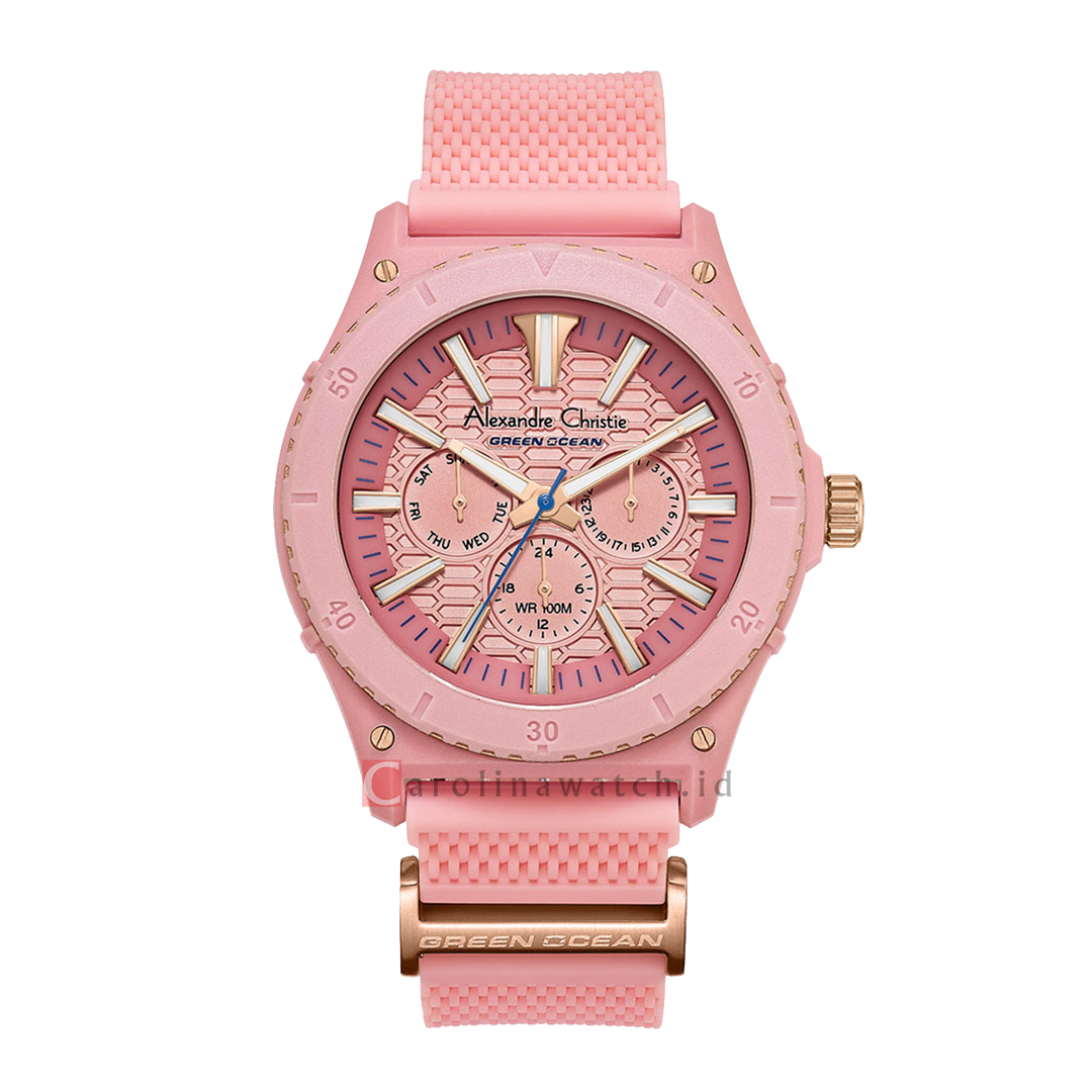 Jam Tangan Alexandre Christie Green Ocean AC 6584 MFRRGPN Men Pink Dial Pink Rubber Strap