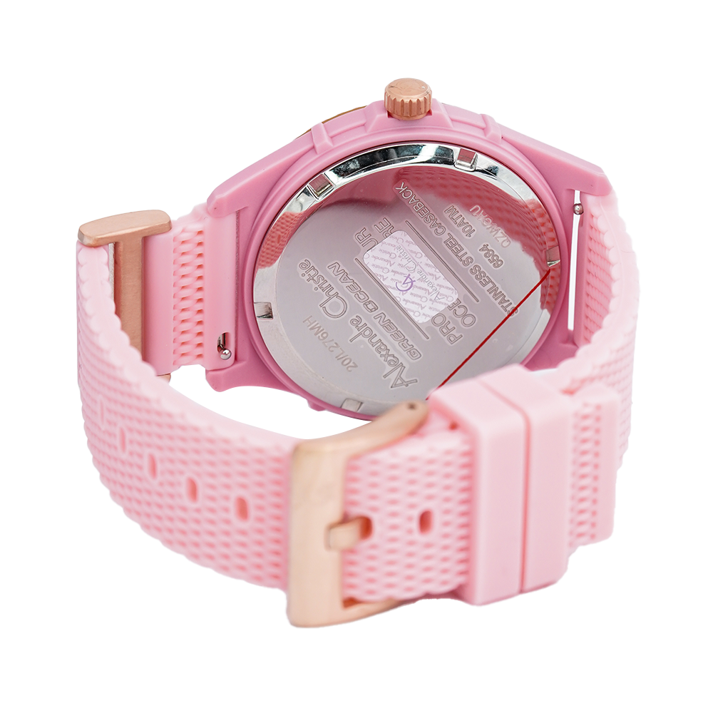 Jam Tangan Alexandre Christie Green Ocean AC 6584 MFRRGPN Men Pink Dial Pink Rubber Strap