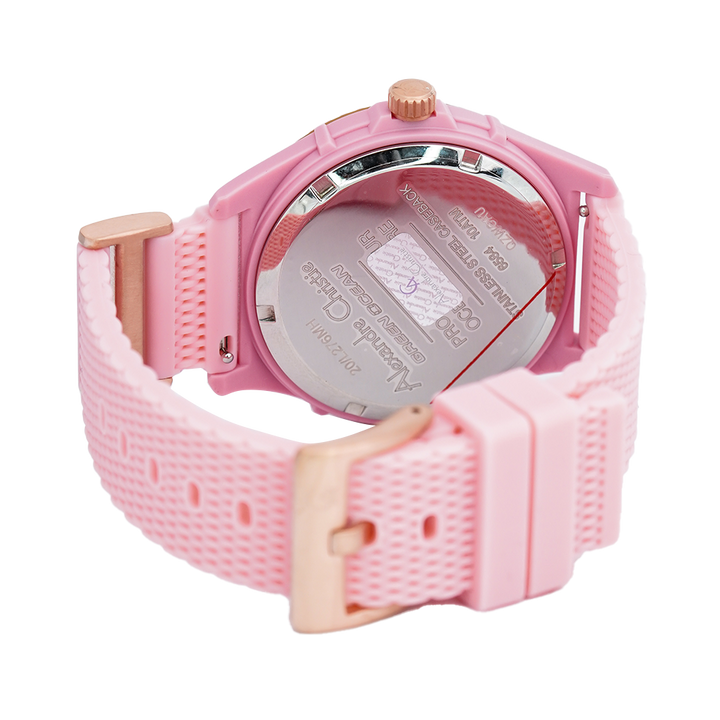 Jam Tangan Alexandre Christie Green Ocean AC 6584 MFRRGPN Men Pink Dial Pink Rubber Strap