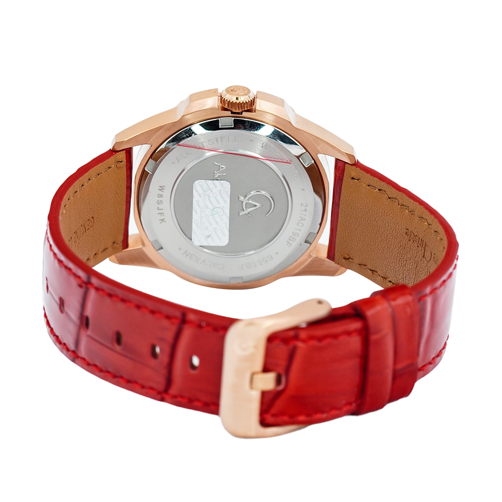 Jam Tangan Alexandre Christie Fashion AC 6589 BFLRGSLRE Women Silver Dial Red Leather Strap