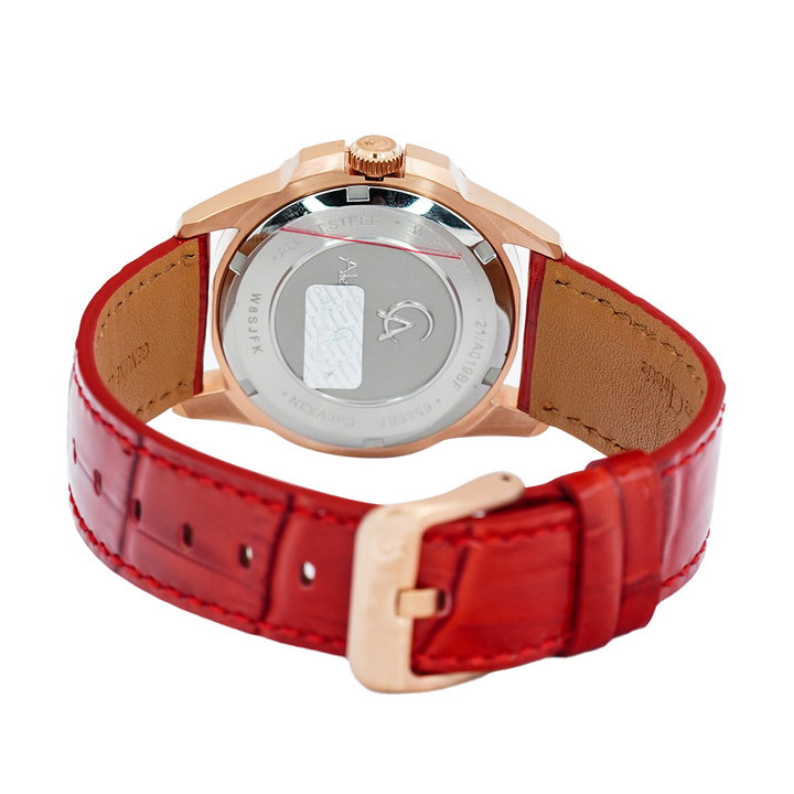 Jam Tangan Alexandre Christie Fashion AC 6589 BFLRGSLRE Women Silver Dial Red Leather Strap