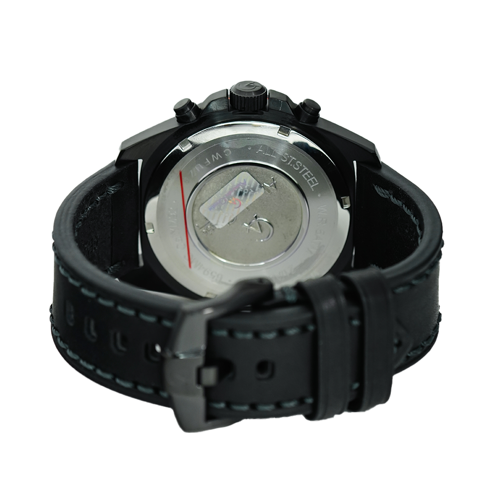 Jam Tangan Alexandre Christie Sport AC 6594 MCLIPBAOR Men Chronograph Black Dial Black Leather Strap