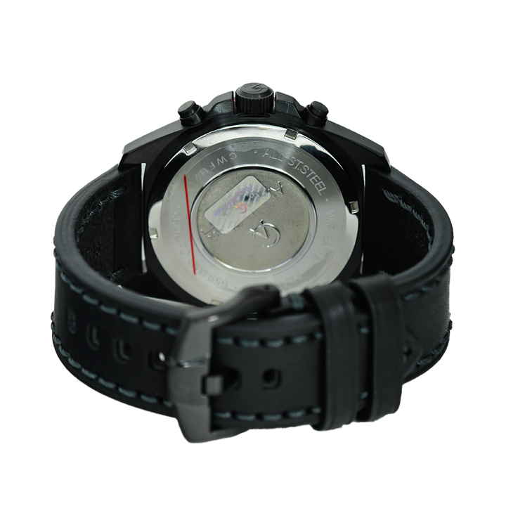 Jam Tangan Alexandre Christie Sport AC 6594 MCLIPBAOR Men Chronograph Black Dial Black Leather Strap