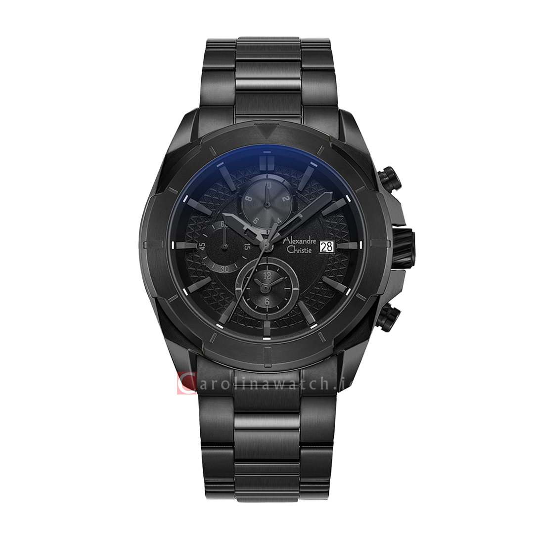 Jam Tangan Alexandre Christie Chronograph AC 6596 MCBIPBA Men Black Dial Black Stainless Steel Strap