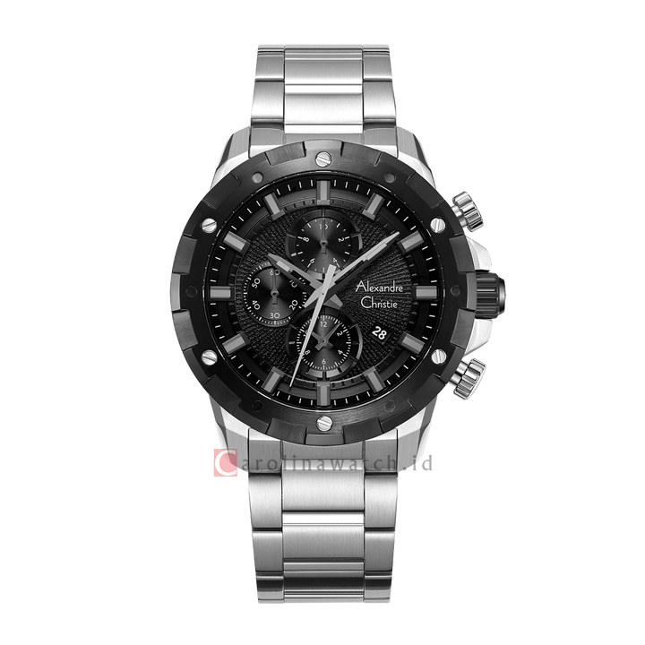 Jam Tangan Alexandre Christie Chronograph AC 6602 MCBTBBA Men Black Dial Stainless Steel Strap