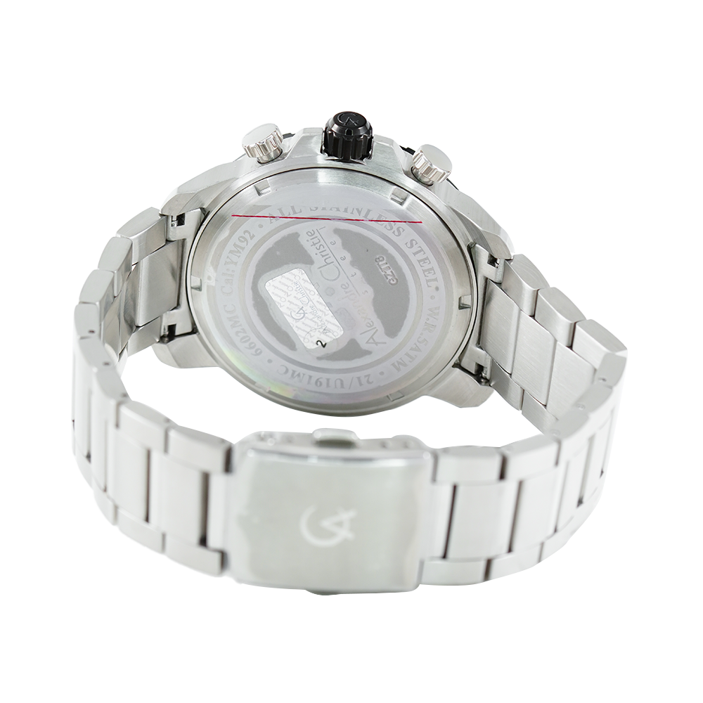 Jam Tangan Alexandre Christie Chronograph AC 6602 MCBTBBA Men Black Dial Stainless Steel Strap